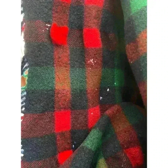 Wool plaid stadium throw | plaid red blue green | fringe 1960 retro country - Picture 4 of 6